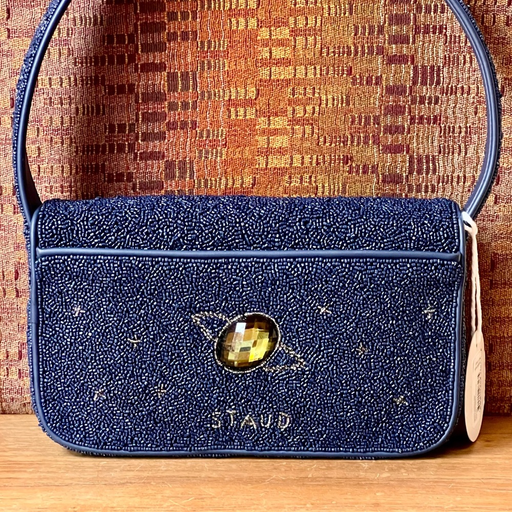 πΊπHPππΊ NWT Staud Beaded Tommy Shoulder Bag Navy Celestial π Rare π - Picture 8 of 16